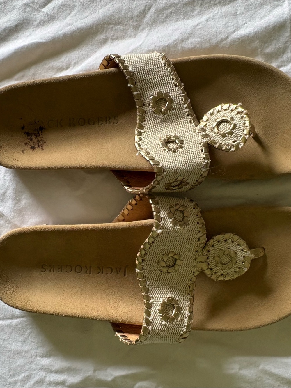 Jack Rogers Cream Embroidered Thong Sandals